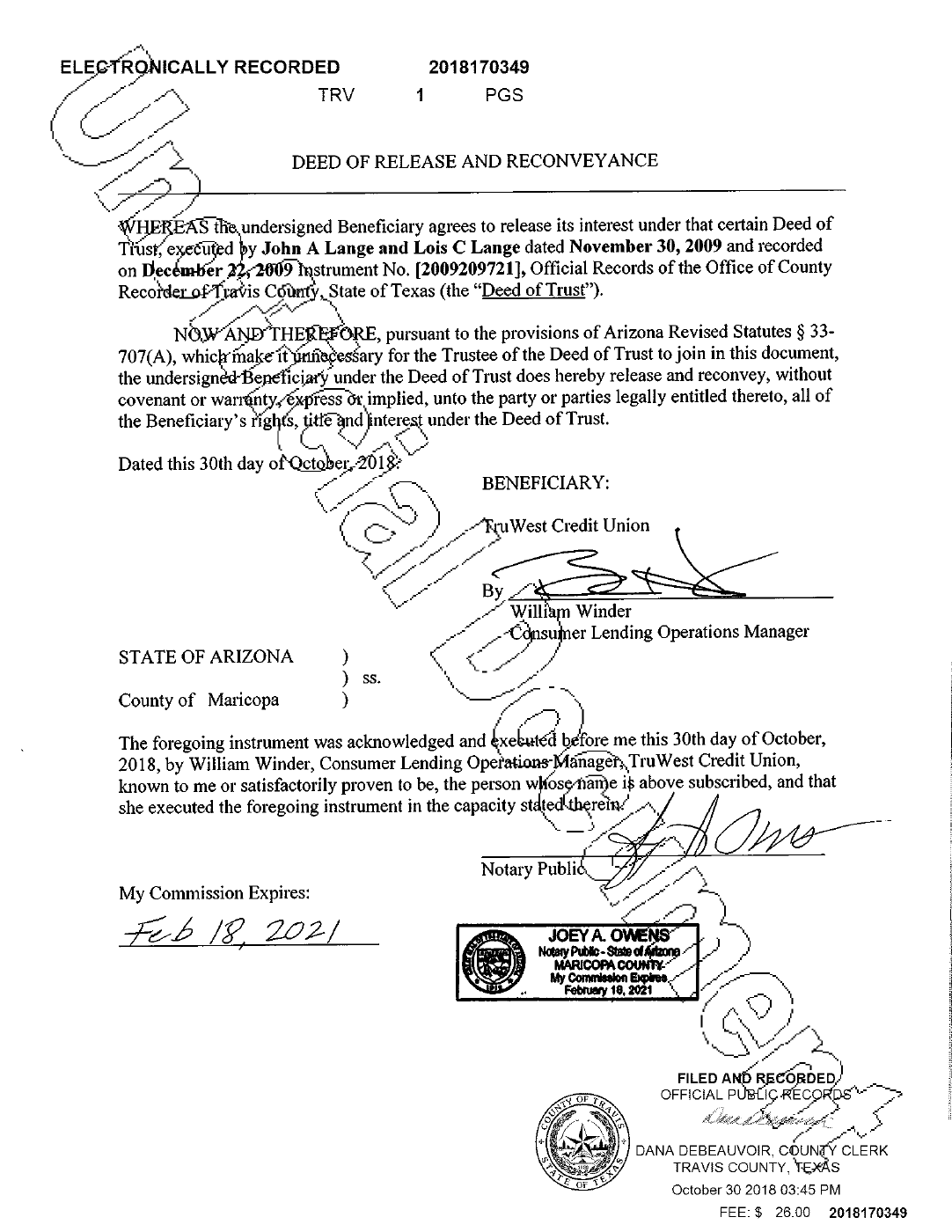 Actual 2018 release identifying the earlier deed of trust, document 2018170349.