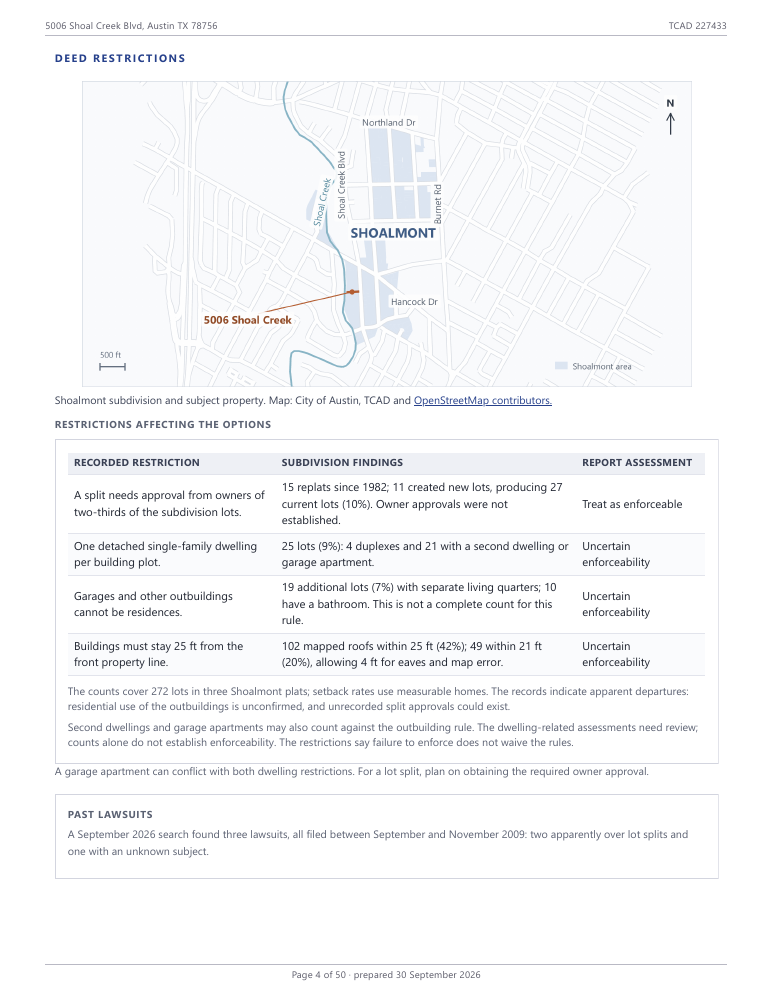 Executive summary page 3: deed restrictions.